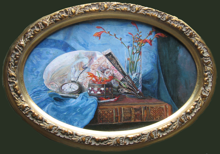 натюрморт с раковиной и осенними цветами